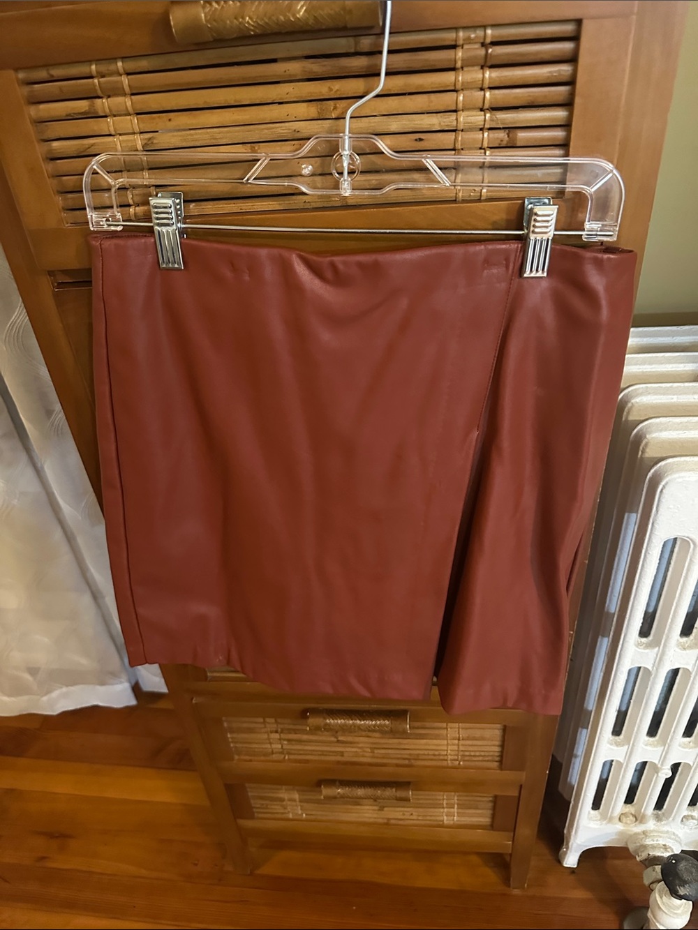 Bar III Faux Leather Mini Wrap-style Skirt in Rust